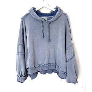 Pilcro Anthropology Womens Hoodie Sweatshirt Small Blue Relaxed Distressed